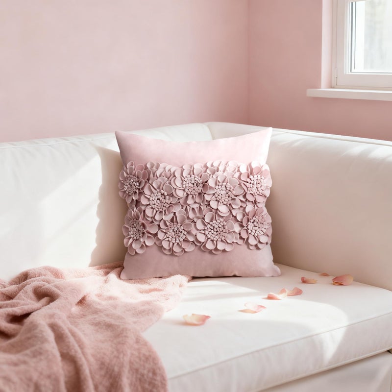 JWH Handmade 3D Flower Throw Pillow Covers Aesthetic Decorative Floral Accent Pillow Cases Stereo Velvet Pillowcase Cute Cushion for Car Bed Couch Bedroom Decor 18x18 Inch Dusty Pink - Image 5